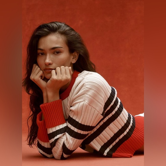 Maeve Rib Crew Compact Pullover Striped Sweater Size Small - Picture 2 of 8